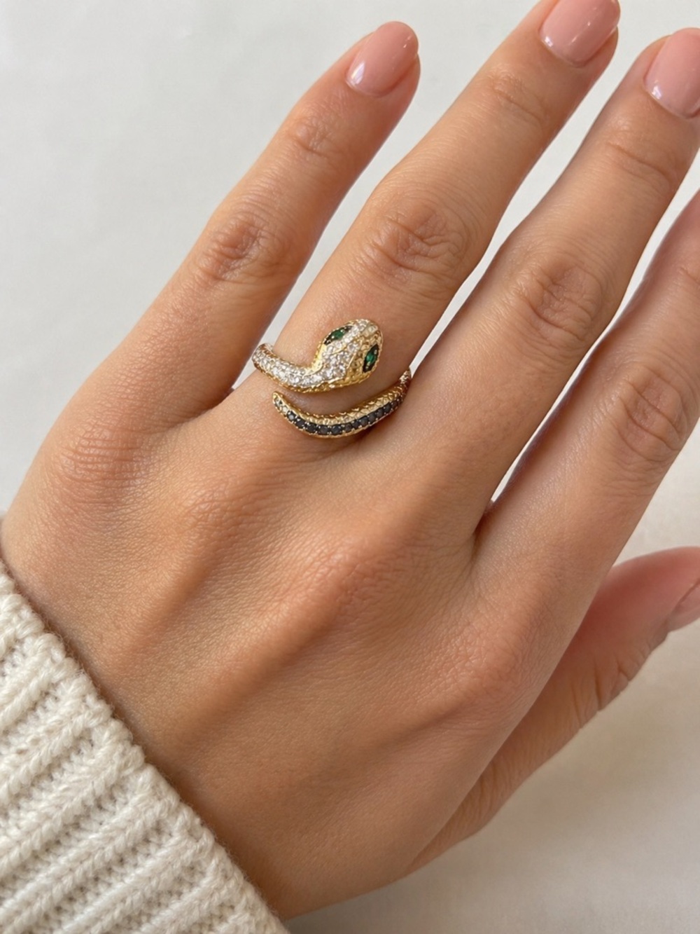 Rare EFFY 14K Yellow Gold Snake  Ring Safari Collection Emerald &Diamond